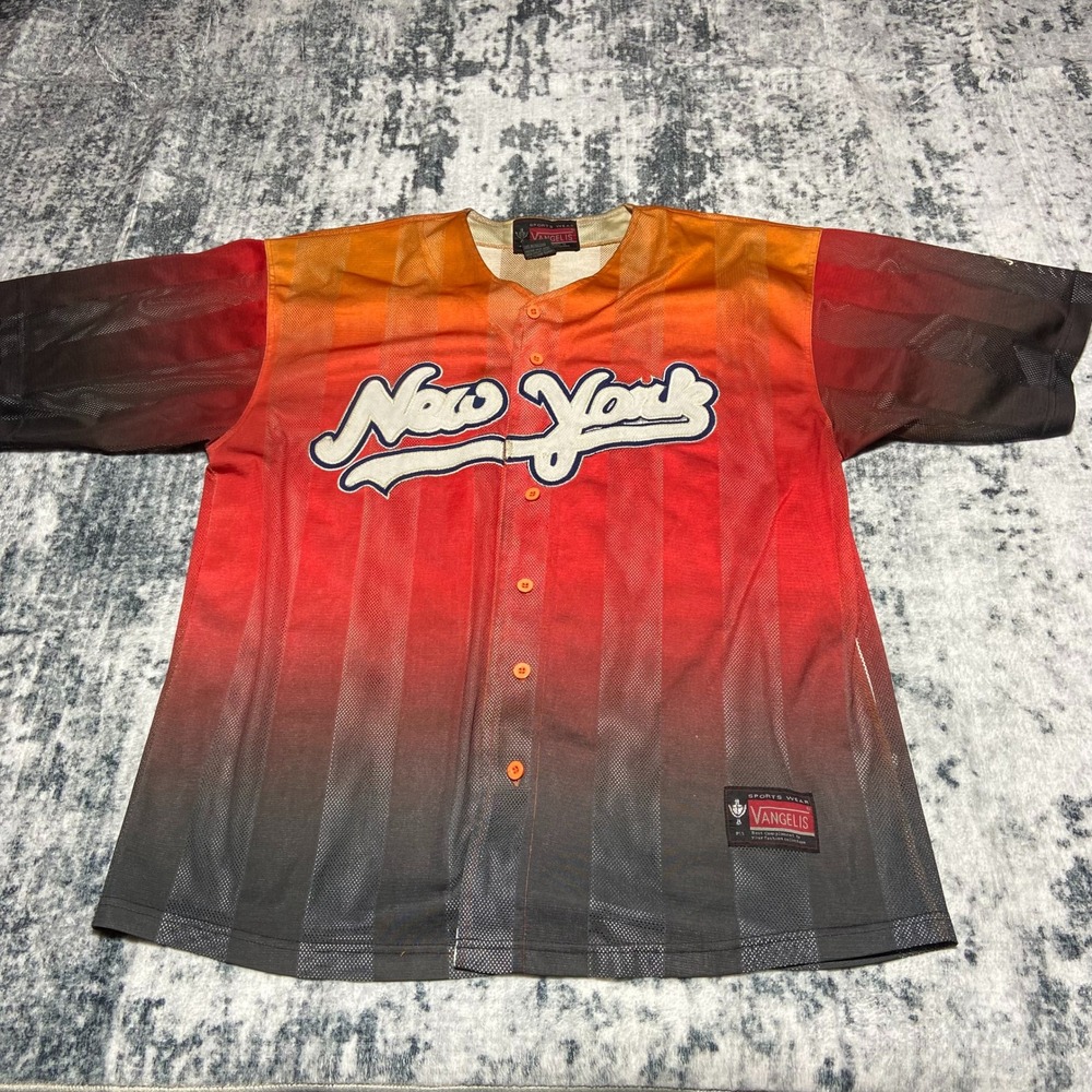 Vangelis Mens New York Baseball‎ Jersey Shirt Orange Red Black Gradient XXL